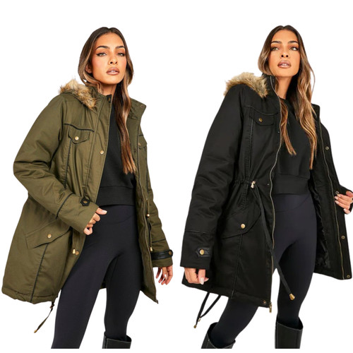 Ladies winter parka coat faux - parka,